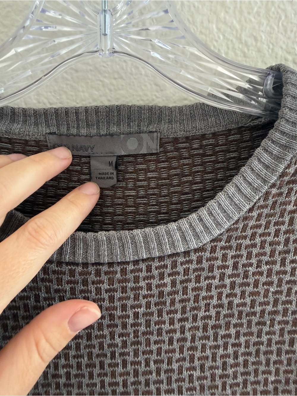 Old Navy 100% Cotton Men's Charcoal and Brown Knit Crewneck‎ Sweater- Vintage - Picture 3 of 9
